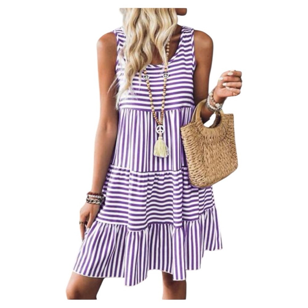 Purple Striped Sleeveless Dress